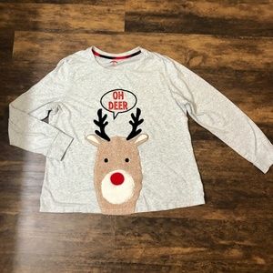 XL Oh Deer Novelty Rudolph the Red Nose Reindeer Long-sleeve Tee, heather gray